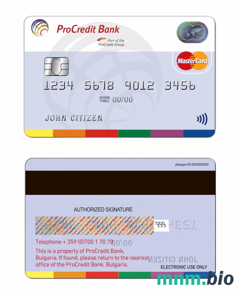 Bulgaria ProCredit bank przykład karty mastercard w formacie PSD